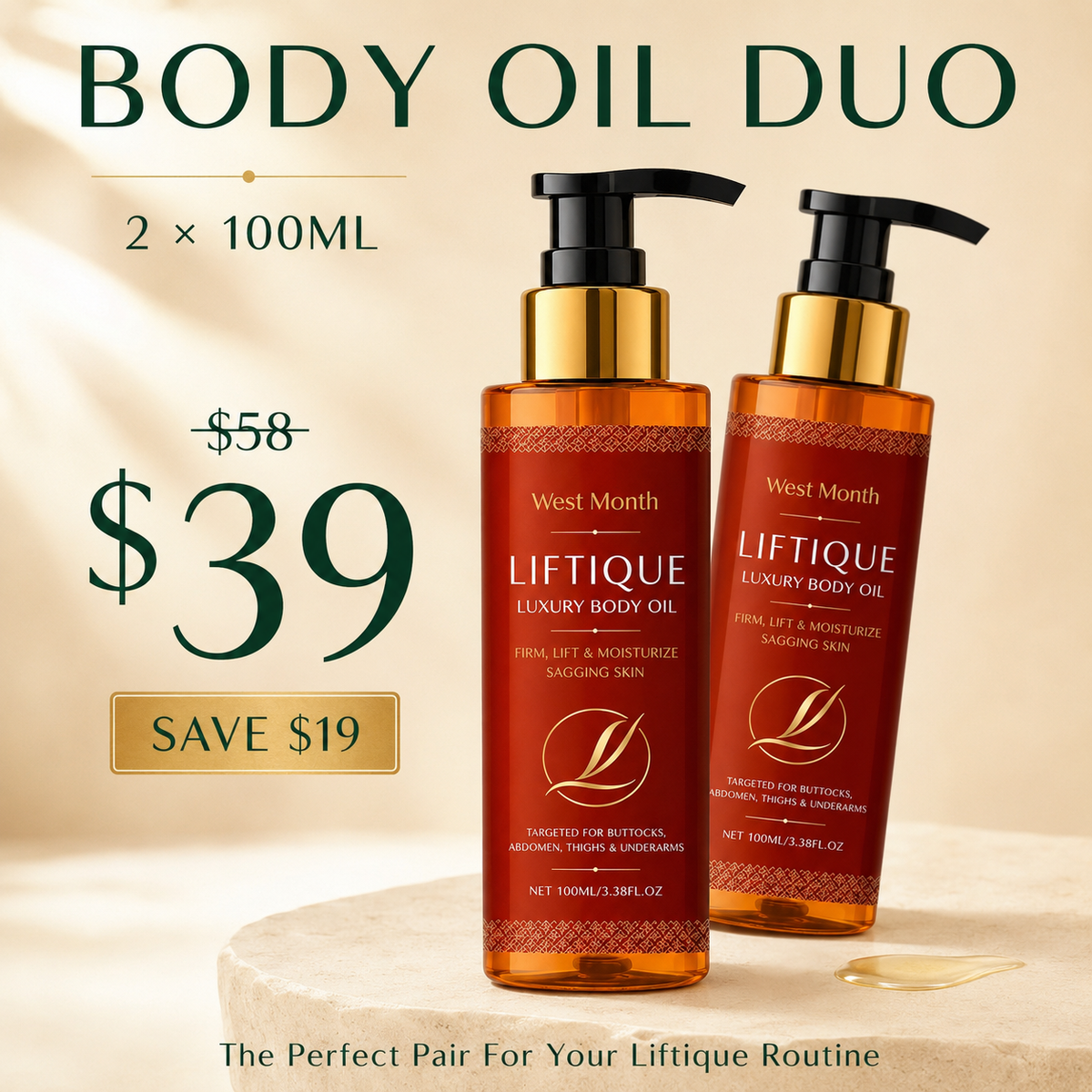 Liftique Body Oil — 2 Bottle Refill